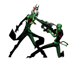 spritemix-a-lot:  Full view here. Love drawing these two. These kids with guns… 