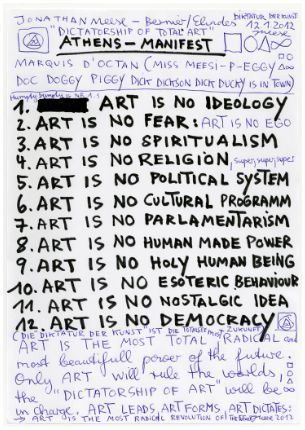 kylindrikoianthropoi:  Die Diktatur der Kunst - Jonathan Meese (Athens Manifesto)
