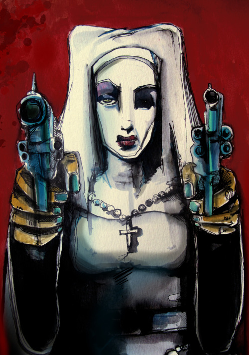 XXX tigerbagel:  Aquarell on ink I made for movie Nude_Nuns_with_Big_Guns photo