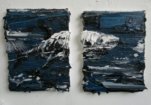 darksilenceinsuburbia:  Simon Schrikker. No title, 2012. Oil on canvas, 2 x 30 x 40 cm. The Great White, 2011. Oil on canvas, 50 x 60 cm.