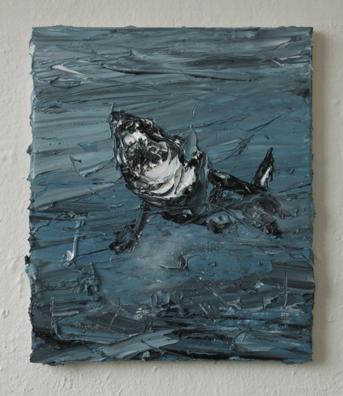 darksilenceinsuburbia:  Simon Schrikker. No title, 2012. Oil on canvas, 2 x 30 x 40 cm. The Great White, 2011. Oil on canvas, 50 x 60 cm.