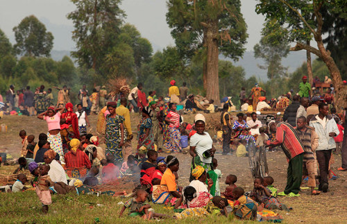 Goma, Democratic Republic of Congo: Families fleeing renewed fighting between government troops and 