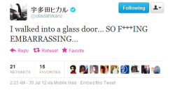 mastercaitthegreat:  ryougishiki:  yuriflavor:  iamtonysexual:  renkris:  Utada Hikaru, award-winning singer/songwriter.  when you walk away you don’t hear me say “hey look out there’s a door there”  /DEAD  It’s not even a fake tweet.  I came