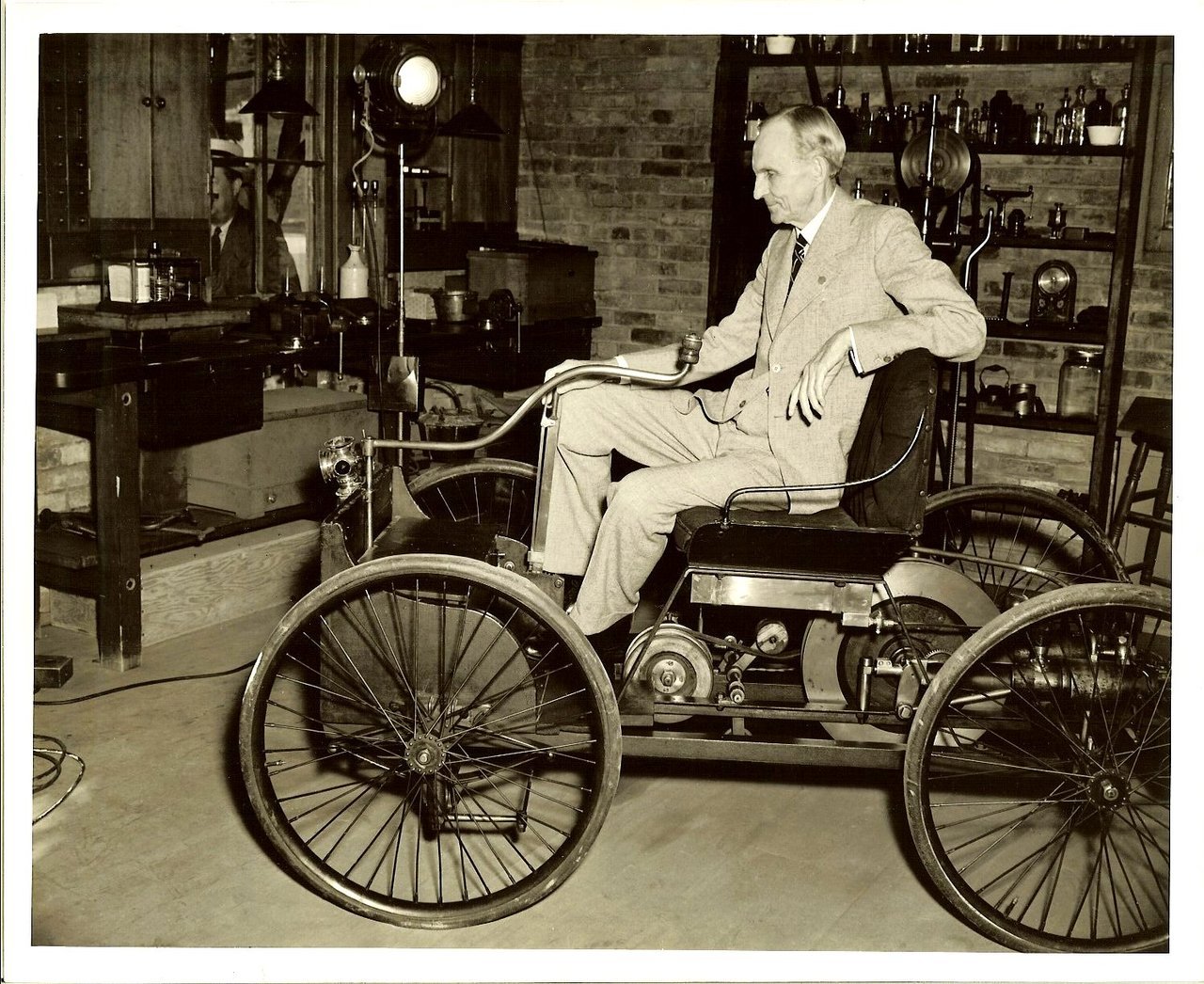 Henry Ford with an 1896 Ford Quadricycle, the precursor to the Model A.
Today is the 149th anniversary of Henry Ford’s birth.