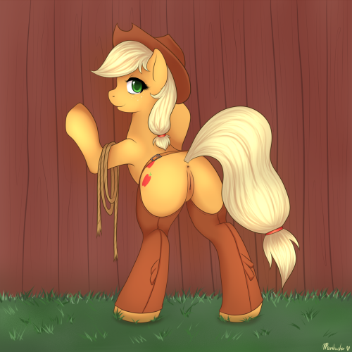 hic-sunt-equi:  “Y’all like them chaps, don’t cha.” Because Applejack is best pony and Doxy’s Applechaps are just perfect.  *dead* That expression is just amazing. And that round and nice behind… wow.