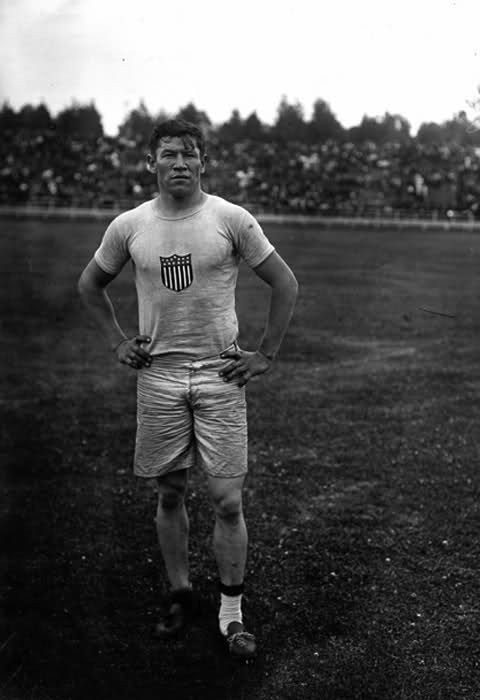 Jim Thorpe, age 24, at the 1912 Olympics in Stockholm.