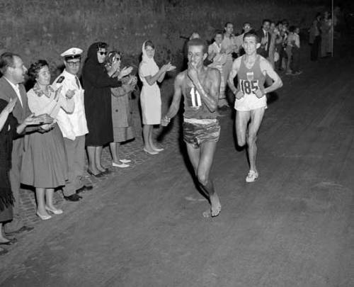 Abebe Bikila of Ethiopia won the 1960 Olympic marathon in Rome. Barefoot.