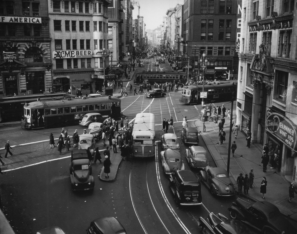 Market Street and Third Street Intersection in 1945, San Francisco