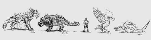 Creature sketches, elemental themed.