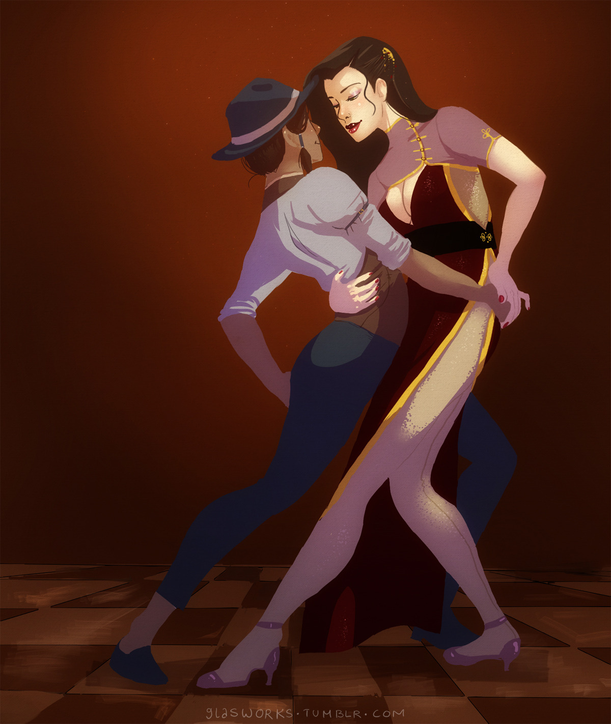 glasworks:  Korra and Asami, dancing in a club in Republic City. I love thinking