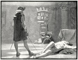 oldbookillustrations:  At his feet stood Philip, his rapier in his hand, and blood on its fine point. Fred Roe, from In the palace of the king, by Francis Marion Crawford, New York, London, 1900. (Source: archive.org) 