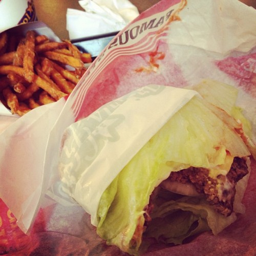 Try to make good decisions in not so great situations. Lettuce wrapped famous star with sweet potato fries. #carlsjr #fastfood #paleo #nom (Taken with Instagram at Alpine Electronics Of America)