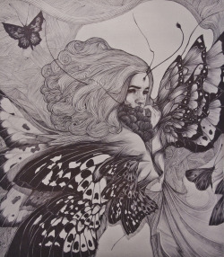 mydarkenedeyes:  Evens Joseph (On Tumblr) - Lady Lazarus Ink on toned paper. Progress shots here. 
