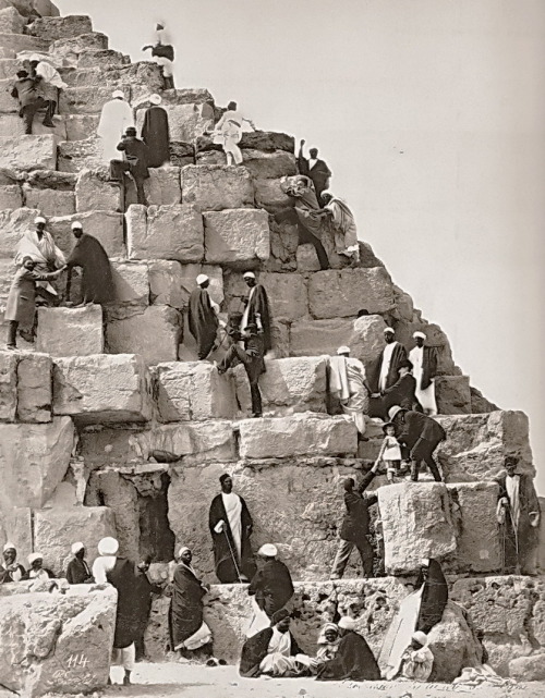 Climbing the Cheops Pyramid, Egypt, 1870s by Félix Bonfils