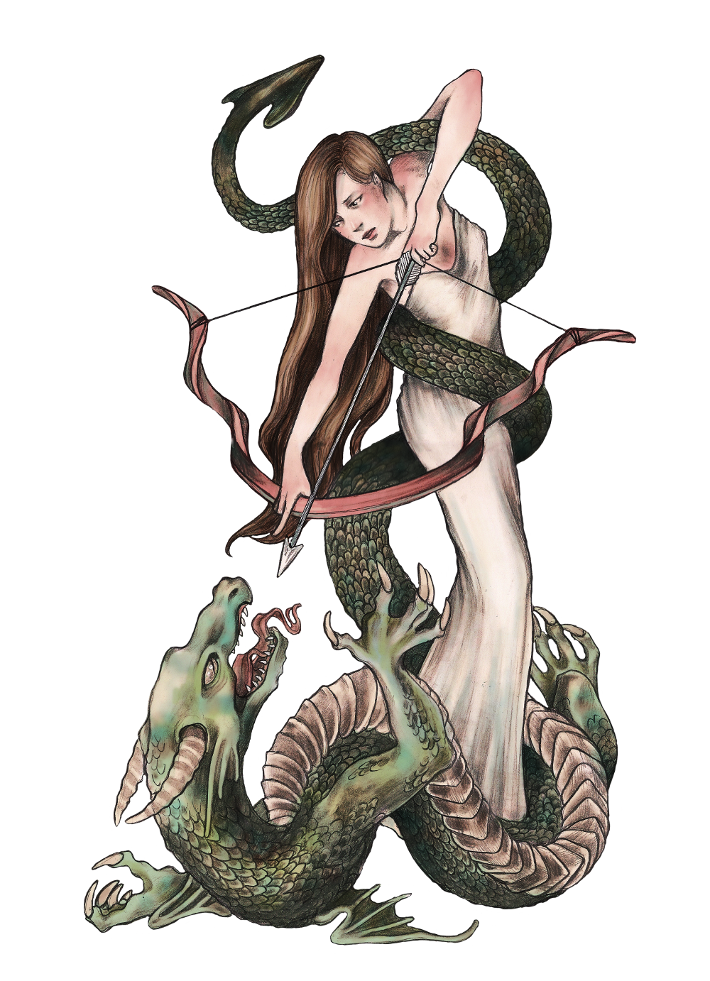 drbedlam:  caitlynkurilich:  Ariadne and the Dragon, graphite and digital media,