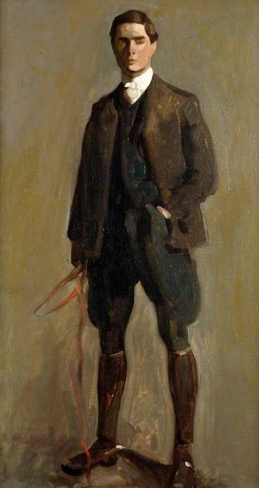 Brian Hatton (English, 1887-1916), Self Portrait in Hunting Kit, 1903. Oil on board.