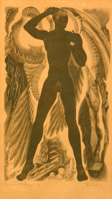 blastedheath:  Blair Hughes-Stanton (English, 1902-1981), The Mighty Angel, 1931. Monochrome woodblock, numbered 11/12. 