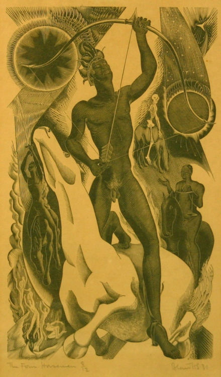 blastedheath:  Blair Hughes-Stanton (English, 1902-1981), The Four Horses, 1931. Monochrome woodblock. Numbered 8/12. 