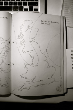 architecture-eastwood:  Taken from ‘Survival Scrapbook 5 - Energy’ a series of maps of the UK mark out sunshine, wind speed, water, woodland, fossil fuels and renewable energy locations to express just how rich we are in natural resources.  