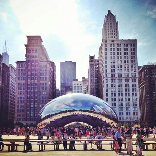 instagram:  Want to see more photos? Browse photos taken at Cloud Gate. Cloud Gate In the center of Chicago’s Millennium Park lies Cloud Gate, perhaps the most photogenic bean in the world. The reflective steel sculpture was built between 2004 and 2006