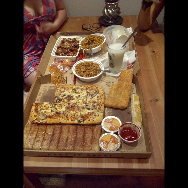 My tits, Chinese and pizza hut #tits #food #fatass  (Taken with Instagram)
