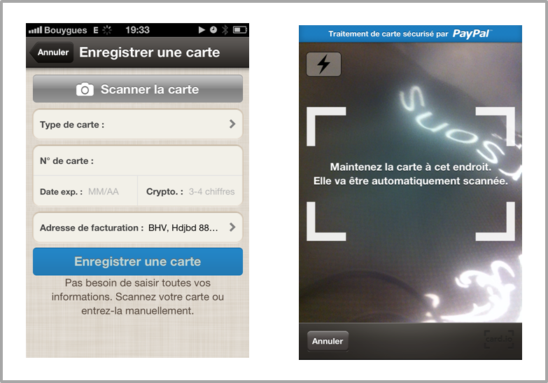 UX App iPhone Paypal |
Sur mobile, tout formulaire à remplir est une chance de faire chuter son taux de transformation.
Et par principe, en m-commerce, la saisie du numéro de carte bleue est aussi obligatoire que sujet à de nombreuses erreurs.
Une...