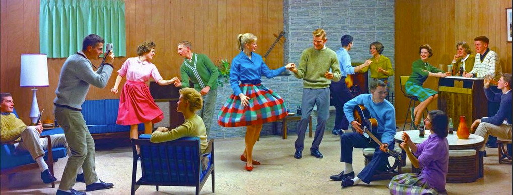 Teen dance party in basement recreation room. Taken on a set in Kodak studios. Displayed in 1961 at Grand Central Terminal.
NYT Lens: Kodak’s Idealized Colorama Returns