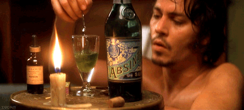 Johnny Depp stirs absinthe drip cocktail in movie from hell.