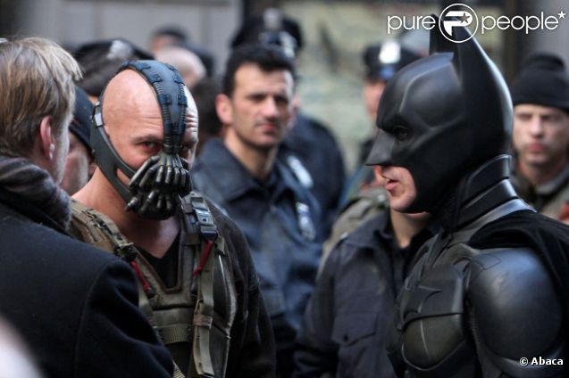 Tom Hardy and Christian Bale in between takes of the Dark Knight Rises.