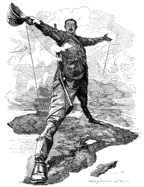 collective-history:The Rhodes Colossus, an 1892 caricature of Cecil Rhodes after announcing plans fo