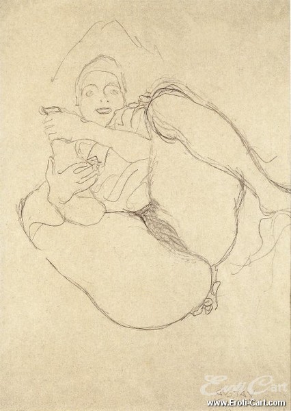 “Reclining Frontal Semi Nude” by Gustav Klimt