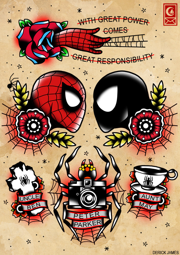 chookiemunster:  nashvillehatesyou:  herochan:  Superhero Tattoo Flashes Illustrations