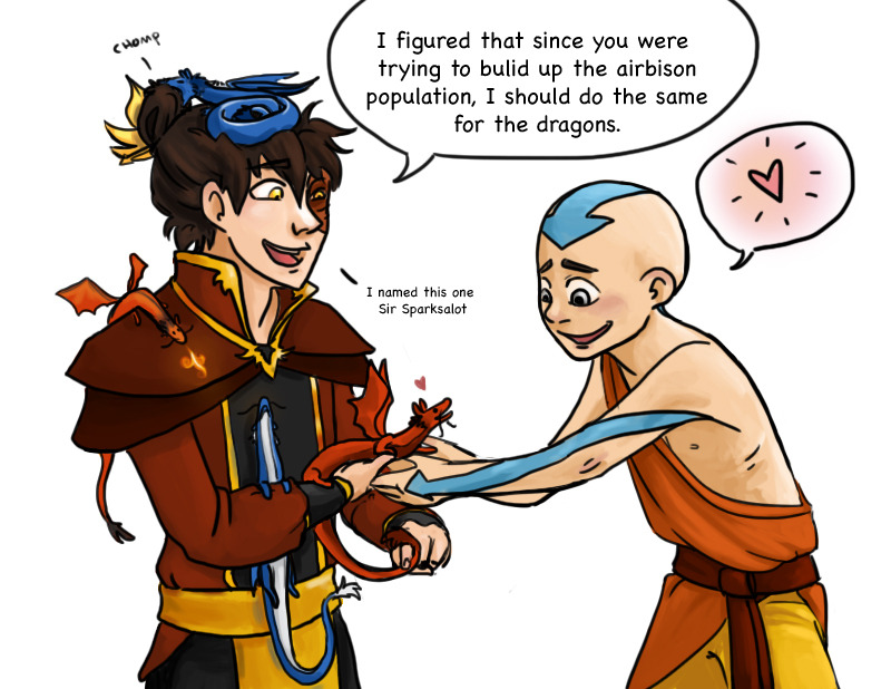 fuckyeahavatarshipping:
“ johngaltinabikini:
“ omg
I know it’s out of character for Zuko
but omg it’s cute.
”
The Dragons returning is, like, my dream. IF THE SKY BISON CAN BE FOUND RANDOMLY IN THE WILD OFFSCREEN, SO CAN THE DRAGONS, GODDAMMIT.
”