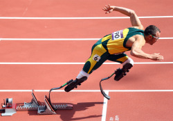 Oscar Pistorius of South Africa competes