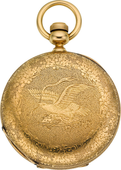 ca. 1869, [Elgin 18k gold, key wind time piece, with an engraved American eagle motif]via Heritage A