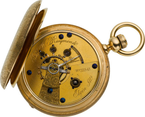 ca. 1869, [Elgin 18k gold, key wind time piece, with an engraved American eagle motif] via Heritage 