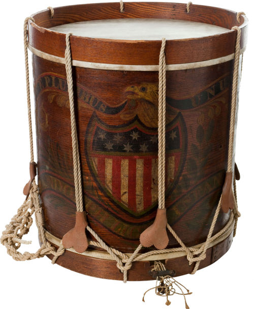 19th cent., [large painted drum with American eagle motif, for the Randolph light infantry] via Heri