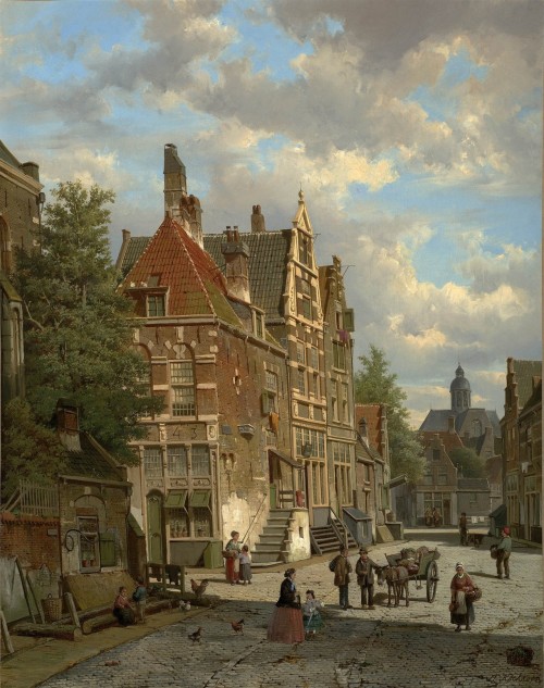 fleurdulys:Dutch Town Scene with Figures - Willem Koekkoek 19th century