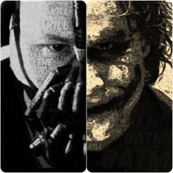 wildcardsmiseryphysiqueslegacy:  Fear meets Chaos #Bane #Joker #TheDarkKnight #TheDarkKnightRises #instacollage (Taken with Instagram)