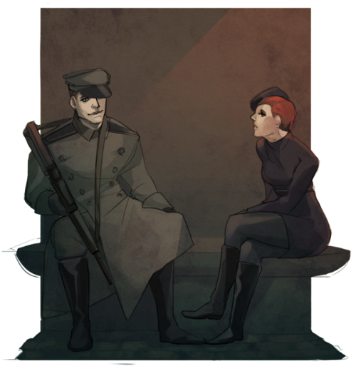 ironfries:some sneaky winter soldier and black widow based on this 1960s soviet couple picture over 