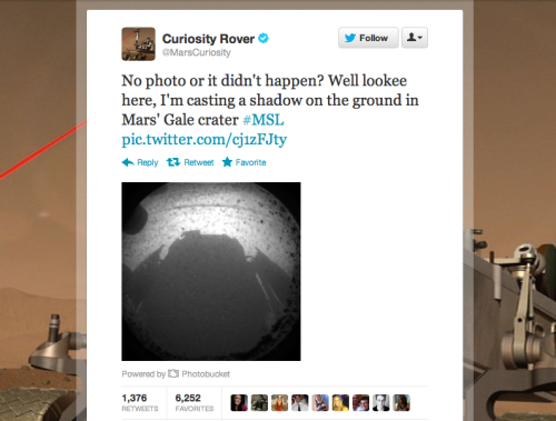 Ooh, that Curiosity rover. It takes hipster pics AND has a sense of humor. Space = conquered?