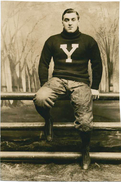 Tom Shevlin wearing the classic Yale Football Sweater