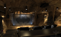 samaralex:  Batcave Home Theatre “The Dark Knight Theater design will allow for a full Batcave experience, featuring the Batmobile in a secret room hidden behind a giant bookcase, a tunnel exit, theater equipment, a Batcomputer, a fireplace, Batman’s