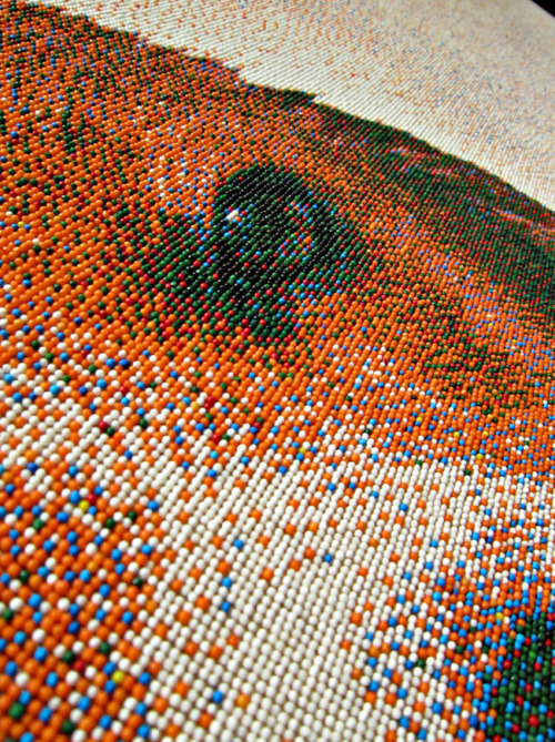 vivalacaca:  invado:  Believe it or not, but this is made completely out of round holiday sprinkles placed meticulously with tweezers.  Joel Brochu spent 8 months placing the sprinkles that are usually tossed around during holiday baking. He only used