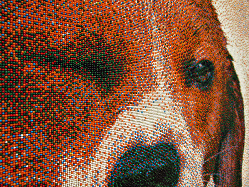 vivalacaca:  invado:  Believe it or not, but this is made completely out of round holiday sprinkles placed meticulously with tweezers.  Joel Brochu spent 8 months placing the sprinkles that are usually tossed around during holiday baking. He only used