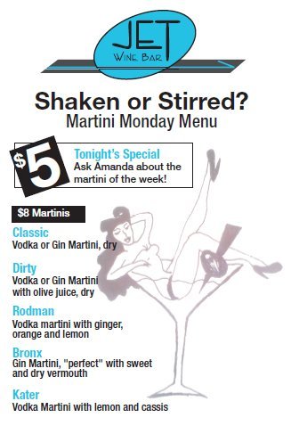 Martini Monday! $5 Watermelon/Basil Vodka Martini on the rocks.