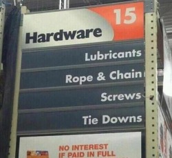 woggywoowoo:  inevitablesurrender:  mister-comedy:   party in aisle 15   Seriously, how could anyone not have fun in a hardware store?  Colin, I know what department you should try transferring to.  At this point I think I should just skip the pretense