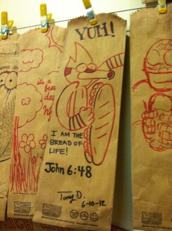 datregularbro:  rinnysega:  kebsd:  I was at Which Wich in Downtown Burbank the other day and… Wow! I was blown away by all the awesome artwork on the bags that you can hang on the walls!  Wow!  Very cool! 