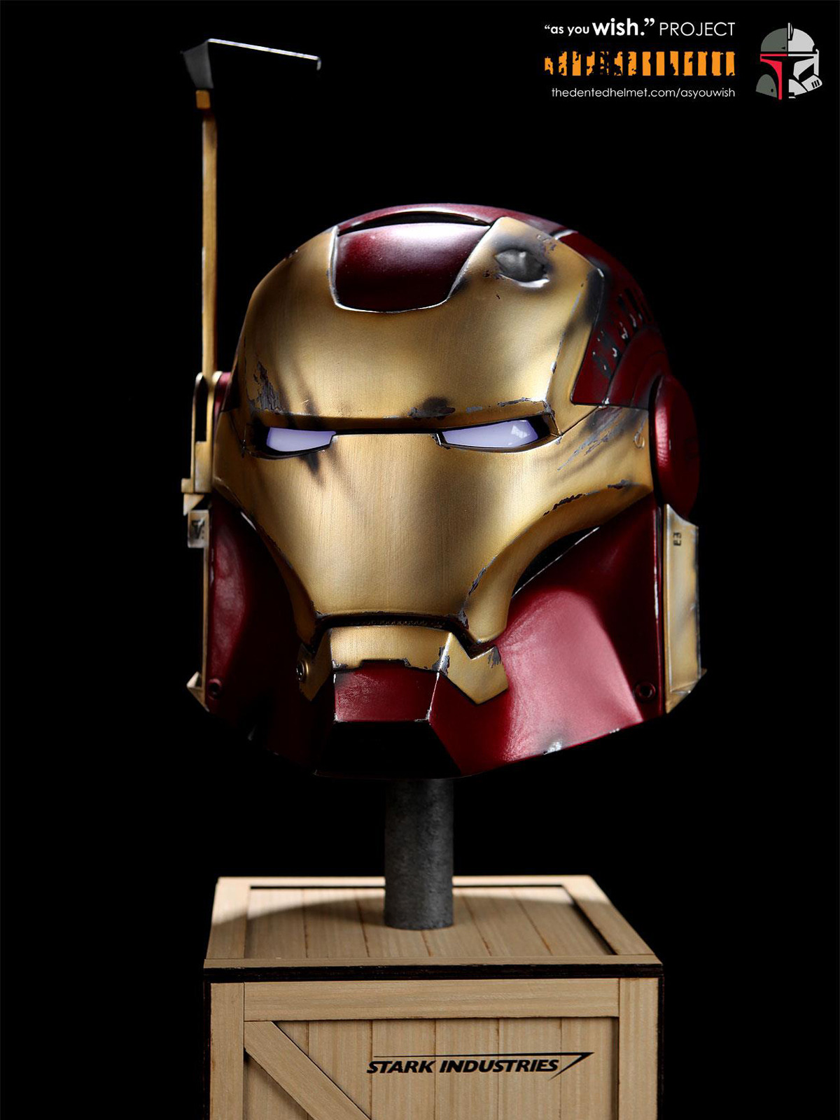 For the As You Wish Helmet Project, a Star Wars themed art event for charity, Alex Alva and Philip Wise teamed up to create an excellent Iron Man / Boba Fett helmet mash up design.
Tony Stark is now equipped to party and bounty hunt on Mars!
Iron...