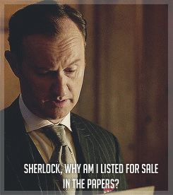 cumberbitchsandwich:   February 24th, 2011. ‘For Sale: Mycroft Holmes. Tall, fat